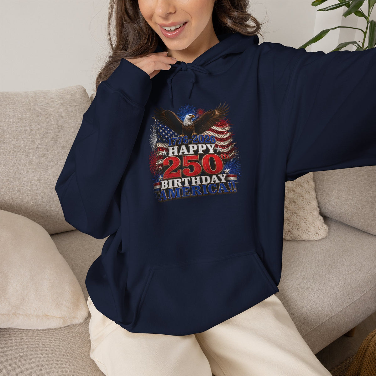1776–2026 Happy 250th Birthday America!!! Hoodie | Patriotic Eagle & Flag Sweatshirt