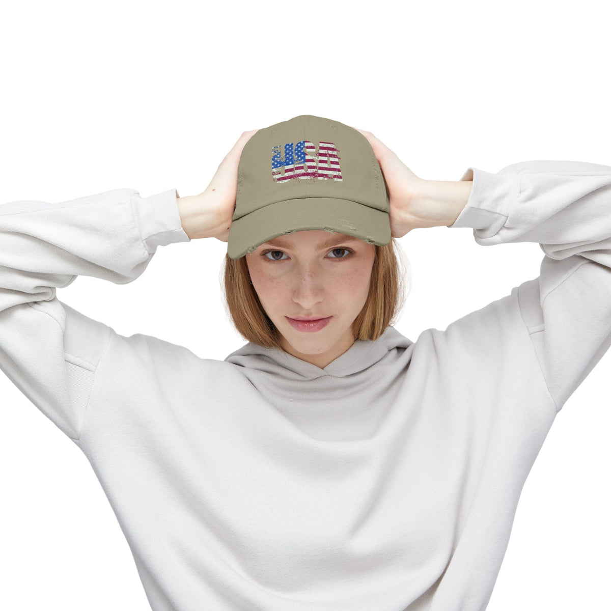 USA Distressed Flag Cap - Unisex Cotton Twill Hat - Patriotic Headwear