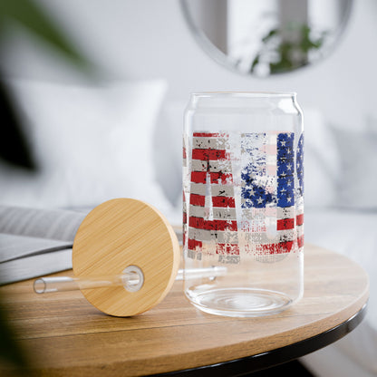 USA Pride  16 oz  Clear  Tempered  Sipper Glass Gasket-Push Bamboo Lid