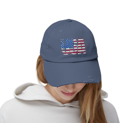 USA Distressed Flag Cap - Unisex Cotton Twill Hat - Patriotic Headwear