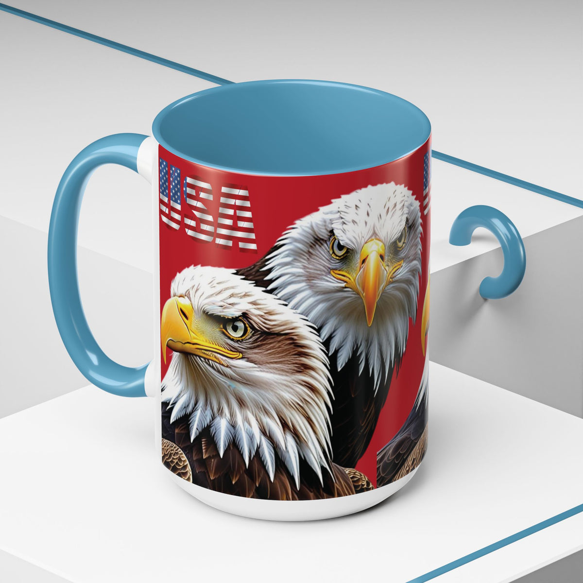 Patriotic Bald Eagle Accent Mug - Red White & Blue - 11oz/15oz - 4 Colors
