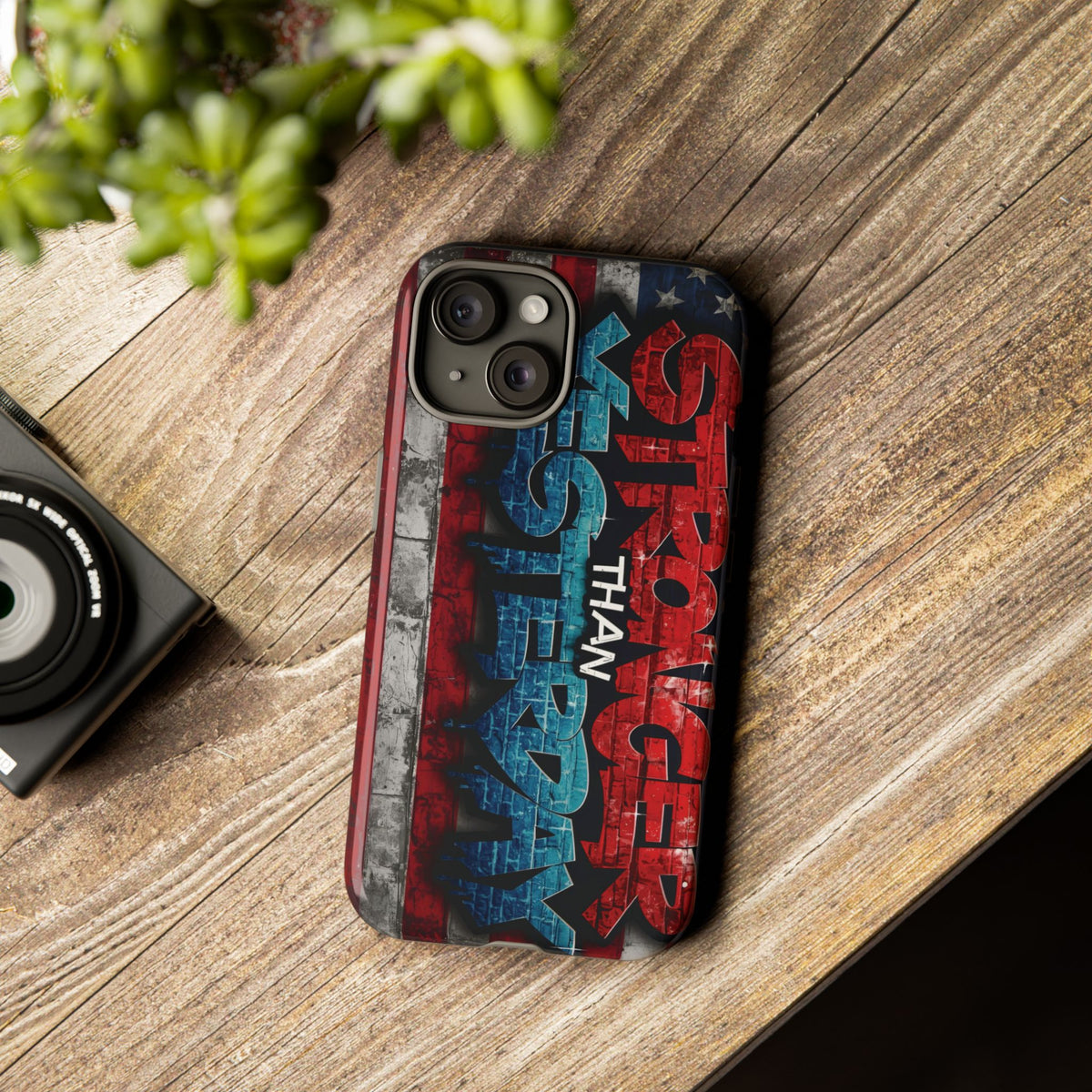Stronger Than Yesterday Iphone Case - Motivational Phone Cover - USA Flag Design - Gift for Fitness Enthusiasts - Inspirational Phone Accessory
