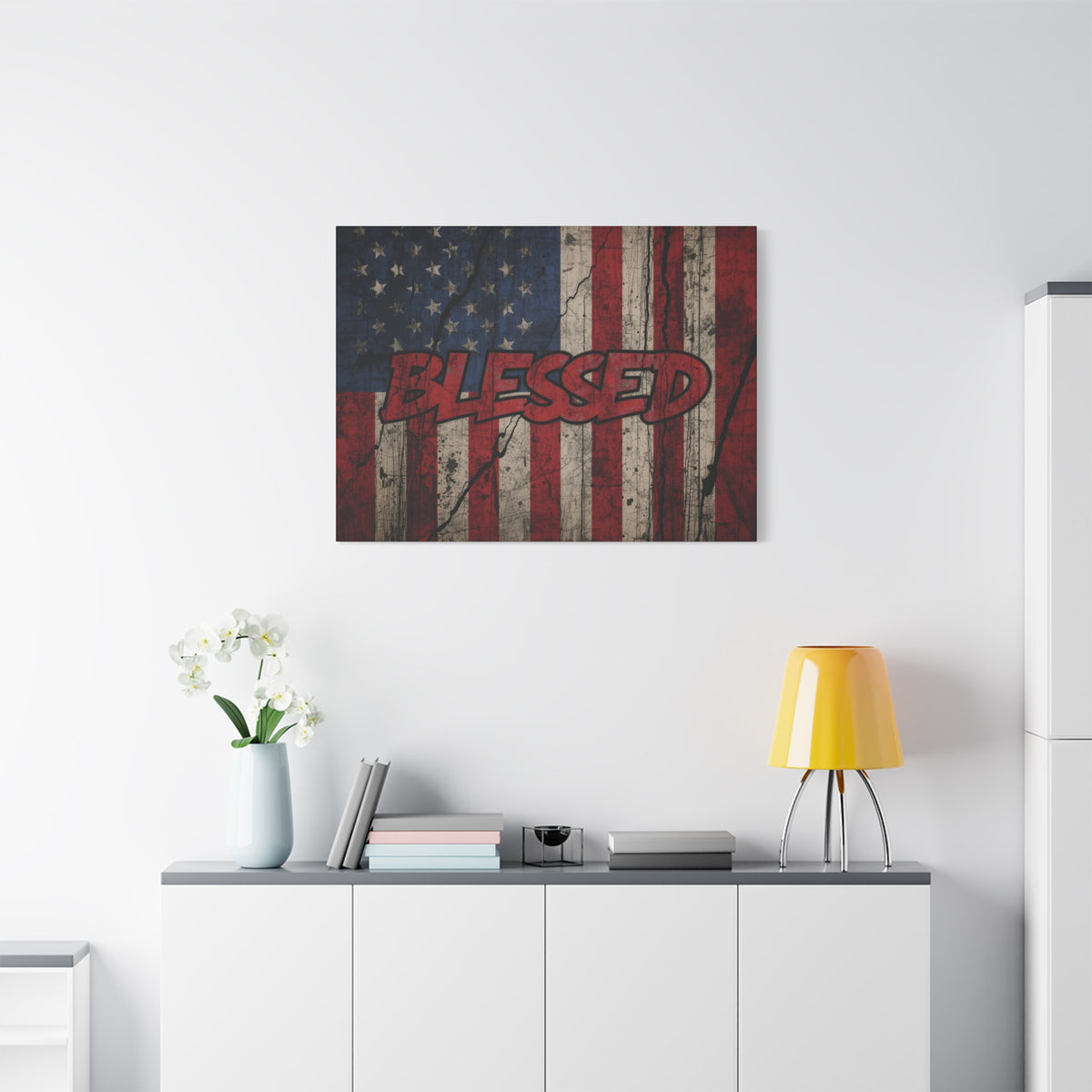 Blessed Canvas Wall Art - Vintage American Flag - Gallery Wrapped - Patriotic Americana Decor - Rustic Flag Art - 35 Sizes