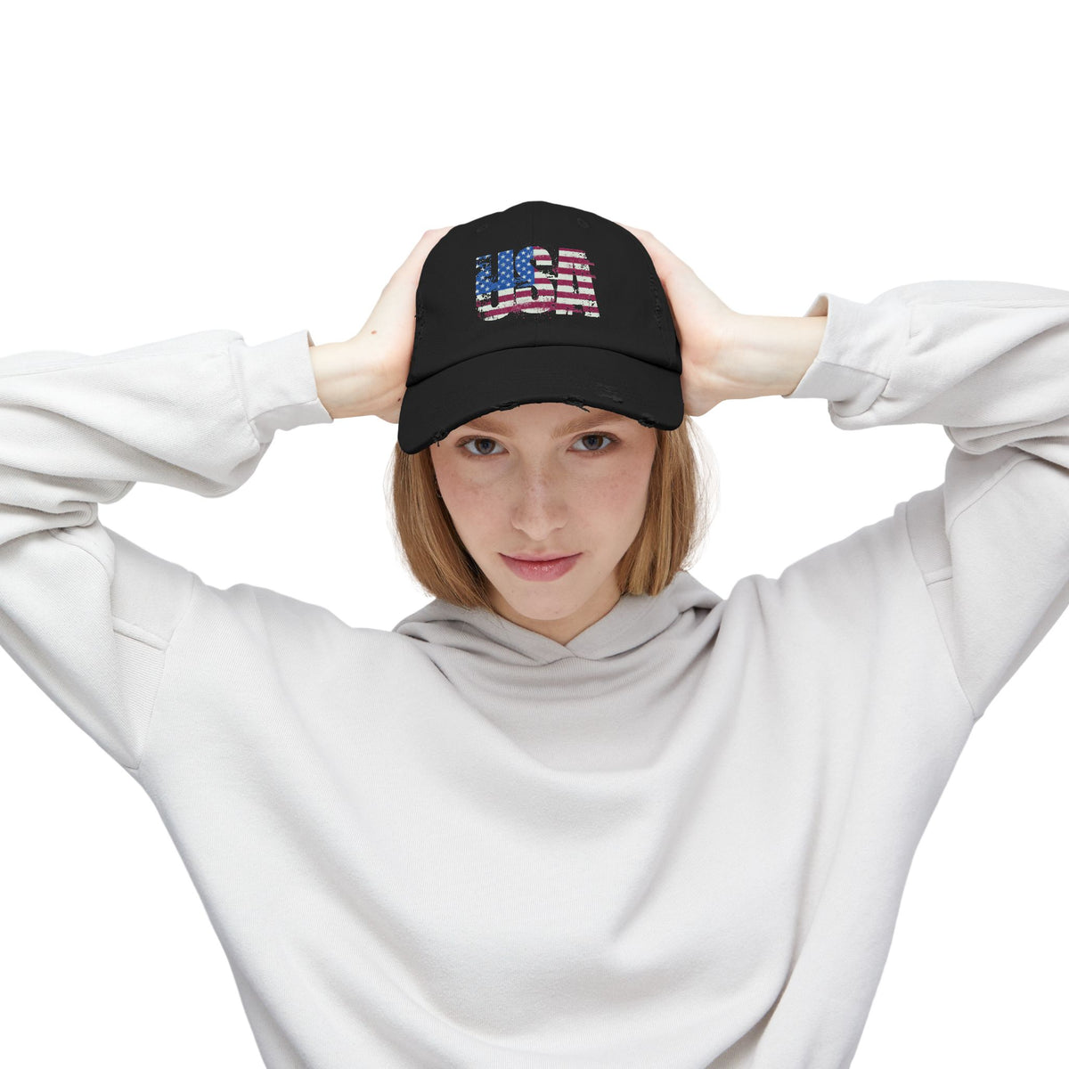 USA Distressed Flag Cap - Unisex Cotton Twill Hat - Patriotic Headwear