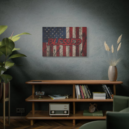 Blessed Canvas Wall Art - Vintage American Flag - Gallery Wrapped - Patriotic Americana Decor - Rustic Flag Art - 35 Sizes