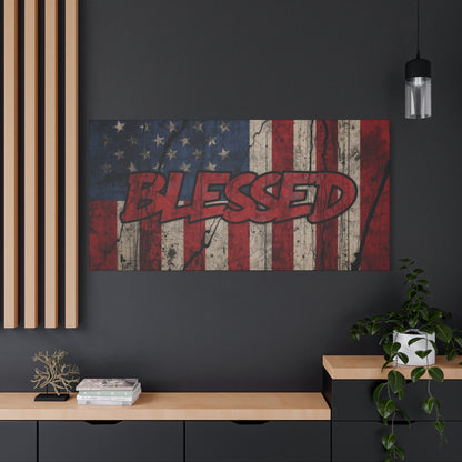 Blessed Canvas Wall Art - Vintage American Flag - Gallery Wrapped - Patriotic Americana Decor - Rustic Flag Art - 35 Sizes