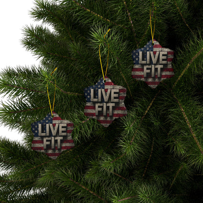 Stunning Patriotic Ceramic Ornaments - Live Fit - Vintage American Flag Backdrop - Decorative Holiday Decor (Various Packs 1-10) - Same Design Both Sides - Fitness