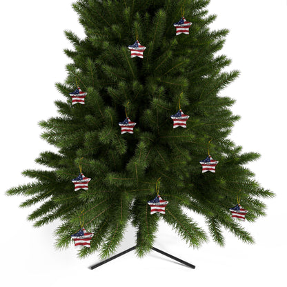 Ceramic Ornaments - Patriotic - Blessed Print - American Flag Backdrop - Red White & Blue