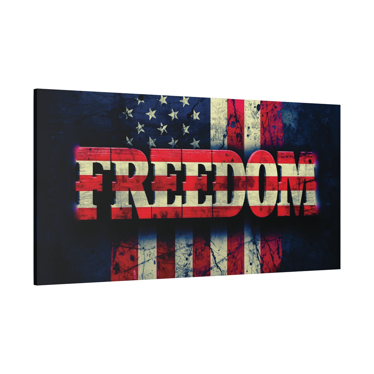 Freedom Canvas Wall Art - Patriotic Vintage American Flag - Gallery Wrapped - Red White Blue - 35 Sizes Available