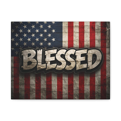 Blessed Vintage American Flag Canvas Wall Art - Patriotic Home Decor