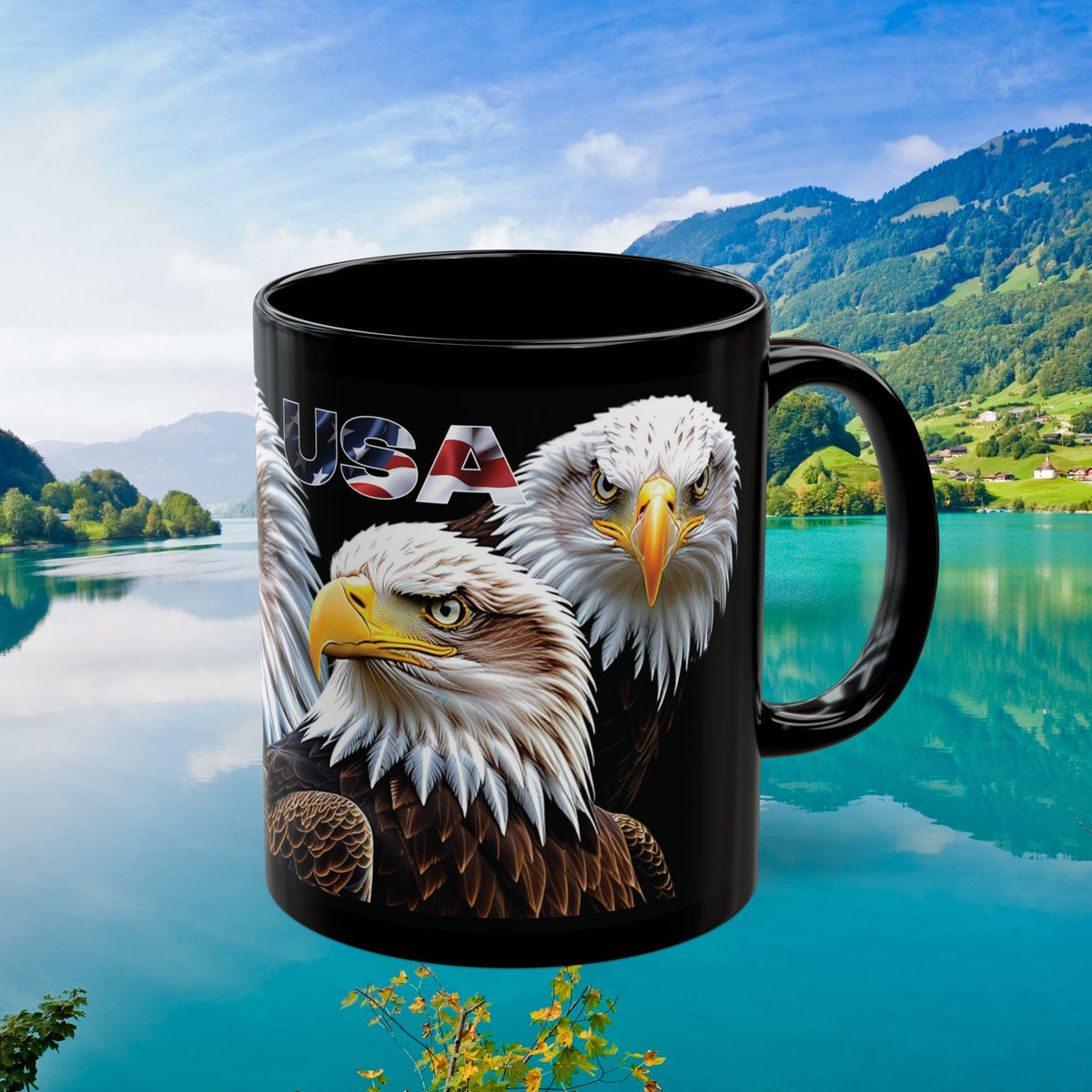 Majestic USA Bald Eagle Black Mug - Patriotic Wildlife Design - 11oz/15oz