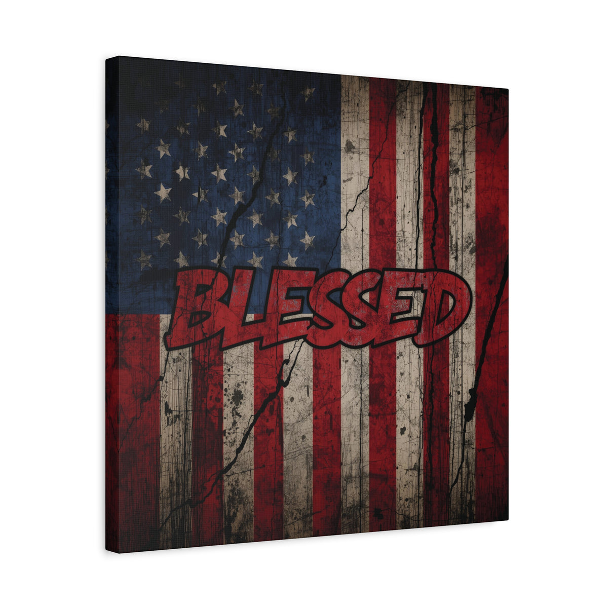 Blessed Canvas Wall Art - Vintage American Flag - Gallery Wrapped - Patriotic Americana Decor - Rustic Flag Art - 35 Sizes