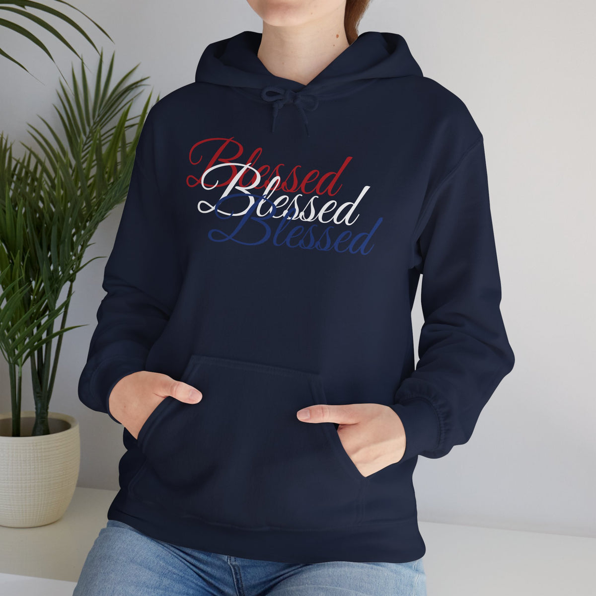 Blessed Hoodie - Patriotic Red White Blue - Unisex Pullover - Front & Back Print - S-5XL