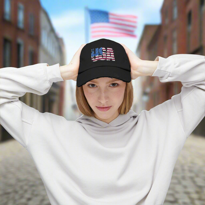 USA Distressed Flag Cap - Unisex Cotton Twill Hat - Patriotic Headwear