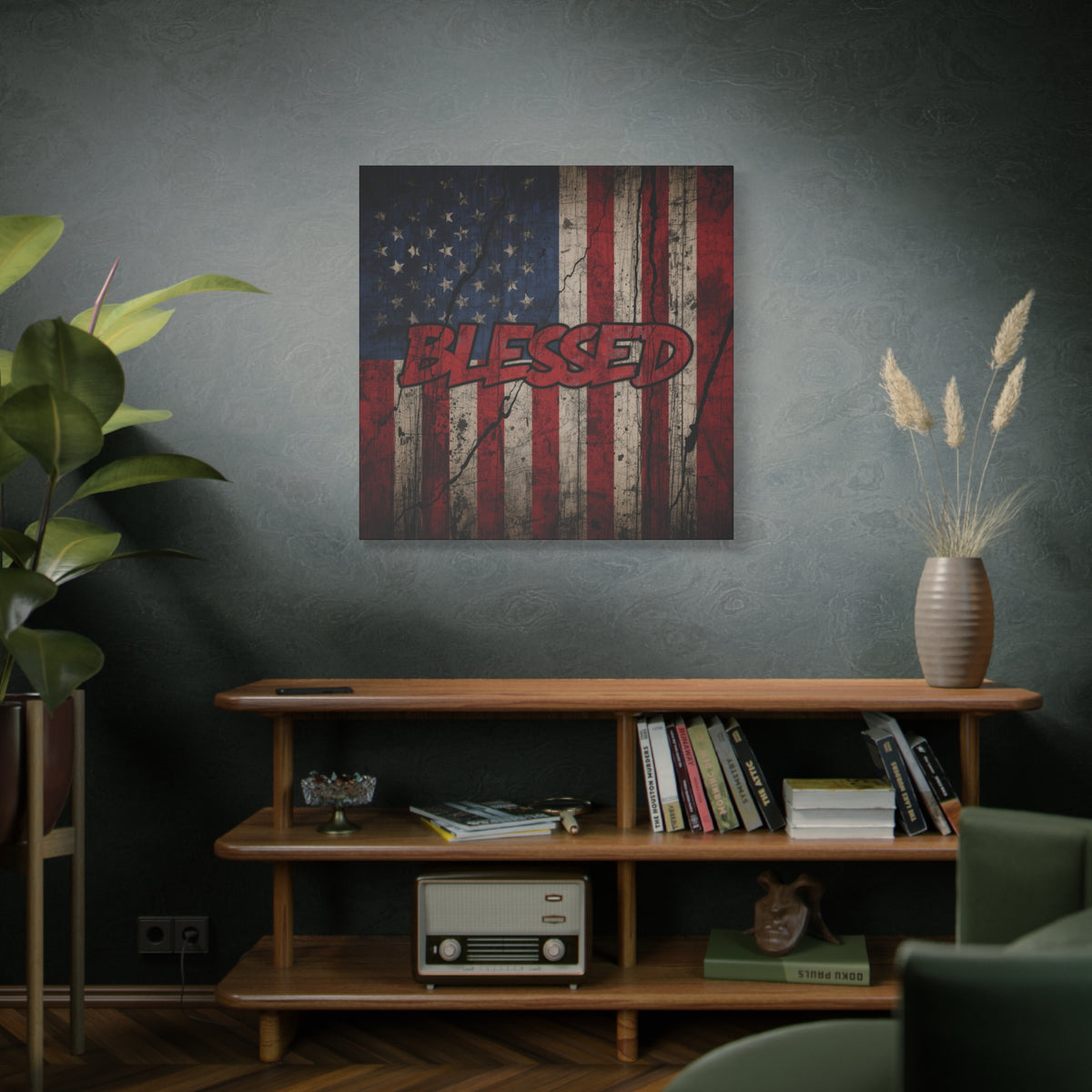 Blessed Canvas Wall Art - Vintage American Flag - Gallery Wrapped - Patriotic Americana Decor - Rustic Flag Art - 35 Sizes