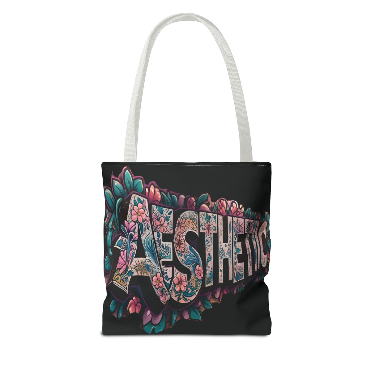 Aesthetic Black Floral Tote Bag - Eco-Friendly Shopping Bag - 3 Sizes