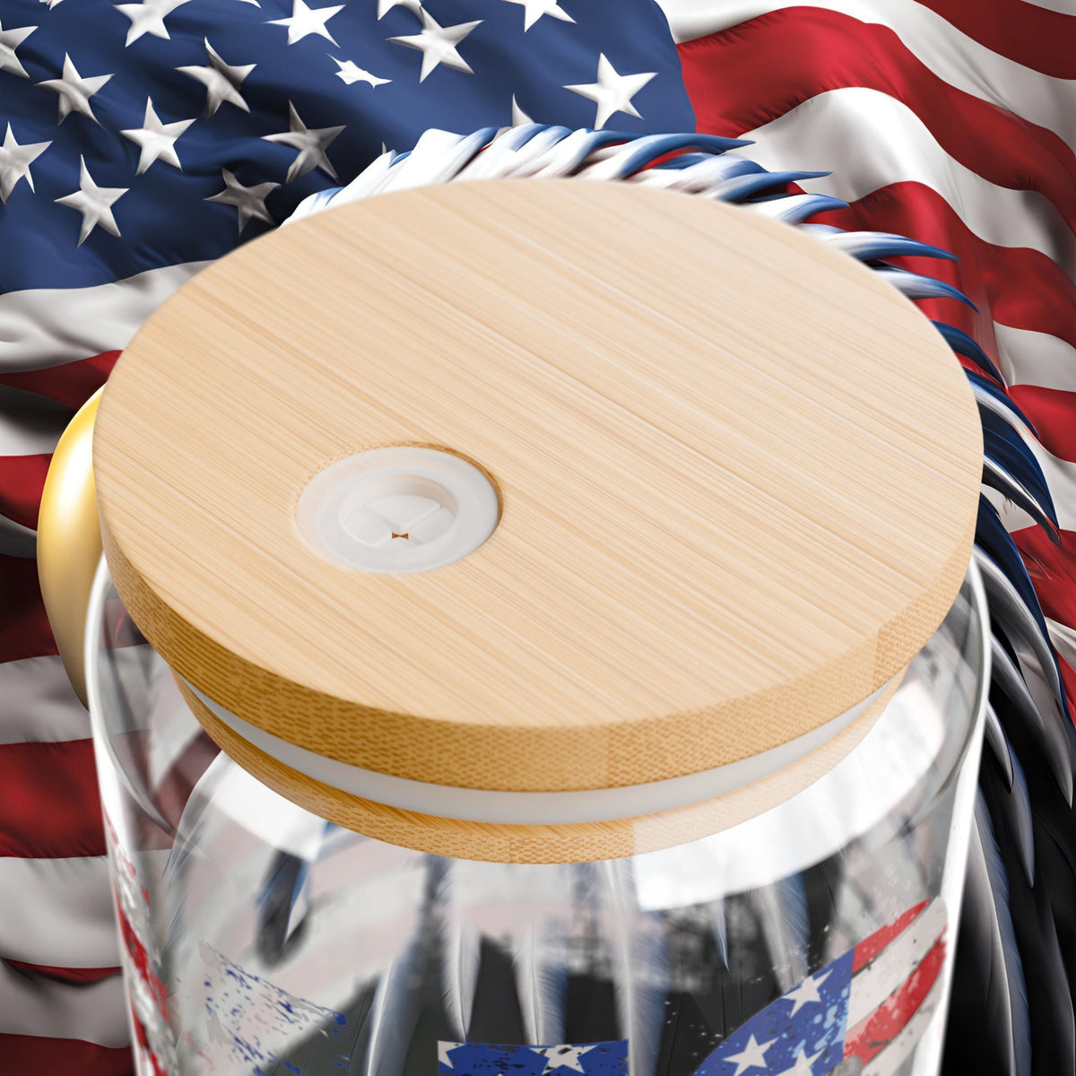 USA Pride  16 oz  Clear  Tempered  Sipper Glass Gasket-Push Bamboo Lid