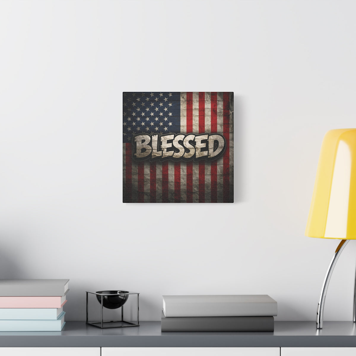 Blessed Vintage American Flag Canvas Wall Art - Patriotic Home Decor