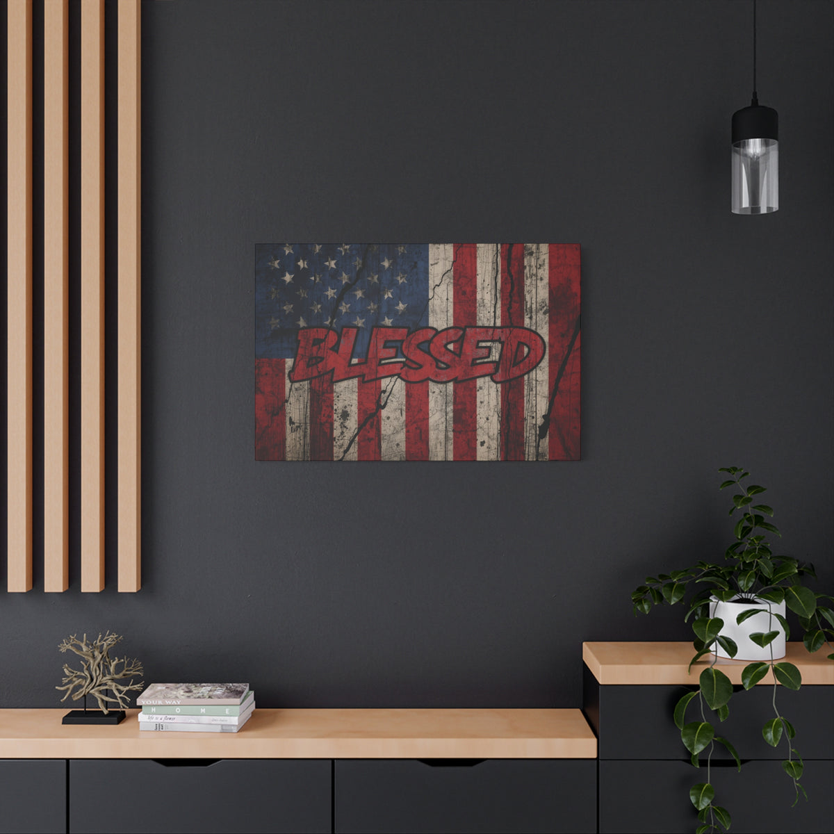 Blessed Canvas Wall Art - Vintage American Flag - Gallery Wrapped - Patriotic Americana Decor - Rustic Flag Art - 35 Sizes