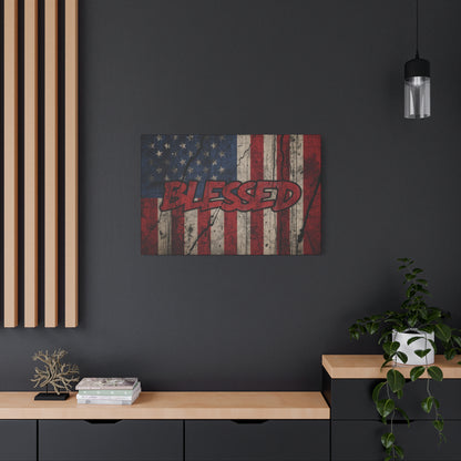 Blessed Canvas Wall Art - Vintage American Flag - Gallery Wrapped - Patriotic Americana Decor - Rustic Flag Art - 35 Sizes