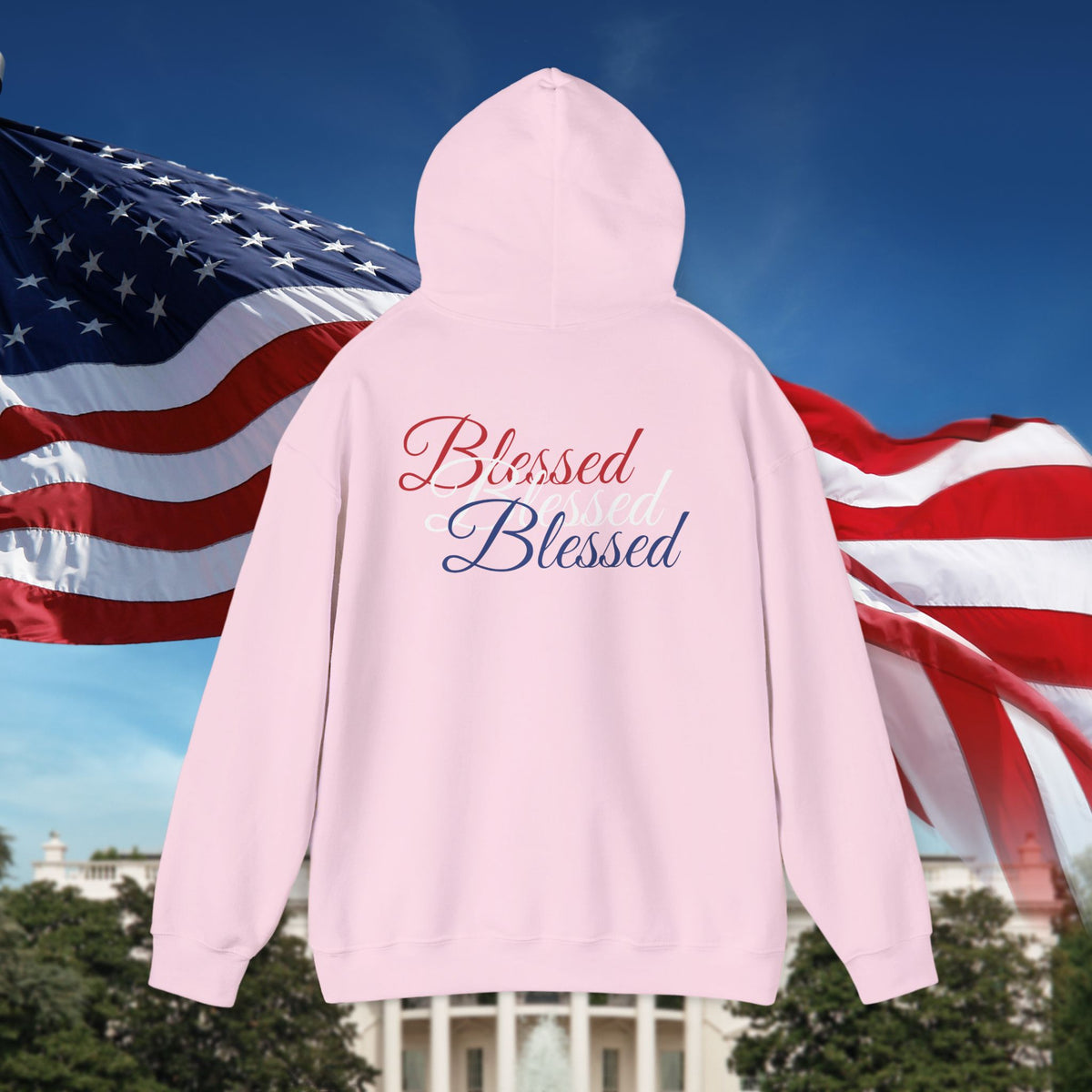 Blessed Hoodie - Patriotic Red White Blue - Unisex Pullover - Front & Back Print - S-5XL