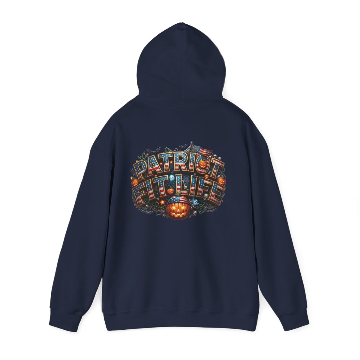 Patriot Fit Life Halloween Hoodie - Haunted Marquee Flag Graphic | Skeleton Pumpkin | Unisex S-5XL
