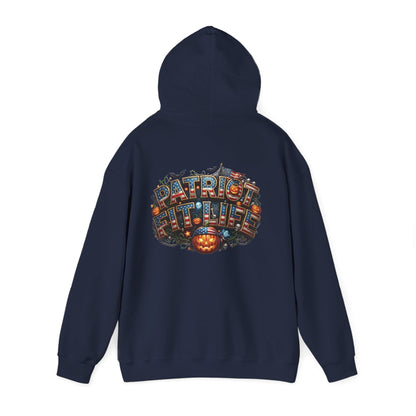 Patriot Fit Life Halloween Hoodie - Haunted Marquee Flag Graphic | Skeleton Pumpkin | Unisex S-5XL