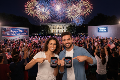 Happy 250th Birthday America Mug | 1776-2026 Patriotic Eagle Flag & Fireworks Black Coffee Cup