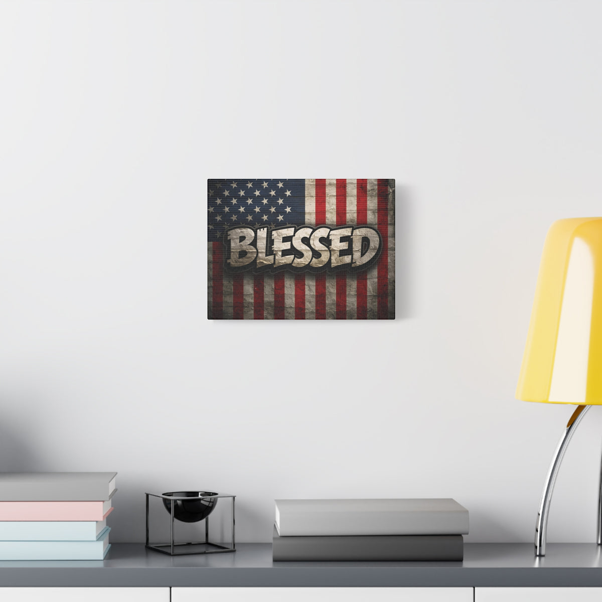 Blessed Vintage American Flag Canvas Wall Art - Patriotic Home Decor