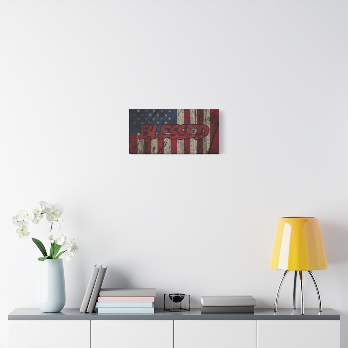 Blessed Canvas Wall Art - Vintage American Flag - Gallery Wrapped - Patriotic Americana Decor - Rustic Flag Art - 35 Sizes