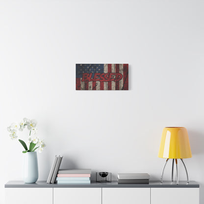 Blessed Canvas Wall Art - Vintage American Flag - Gallery Wrapped - Patriotic Americana Decor - Rustic Flag Art - 35 Sizes
