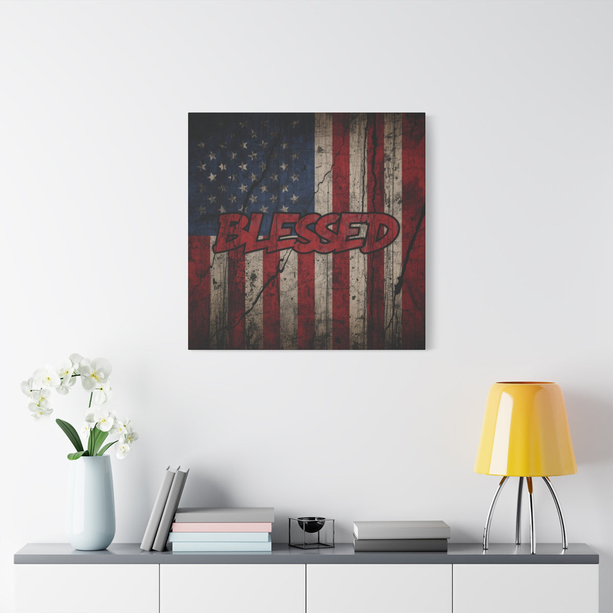 Blessed Canvas Wall Art - Vintage American Flag - Gallery Wrapped - Patriotic Americana Decor - Rustic Flag Art - 35 Sizes