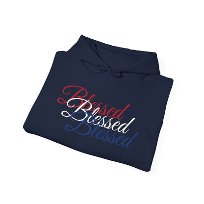 Blessed Hoodie - Patriotic Red White Blue - Unisex Pullover - Front & Back Print - S-5XL