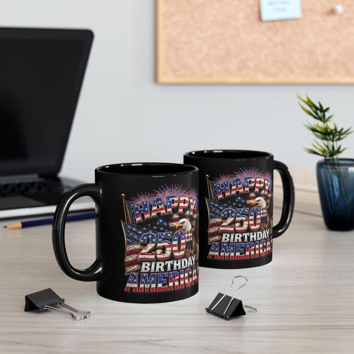 Happy 250th Birthday America Mug | 1776-2026 Patriotic Eagle Flag Black Coffee Cup