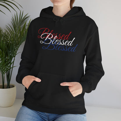 Blessed Hoodie - Patriotic Red White Blue - Unisex Pullover - Front & Back Print - S-5XL