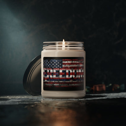 Freedom Scented Soy Candle - 9oz - Vintage American Flag - Patriotic Red White Blue - Eco-Friendly Gift