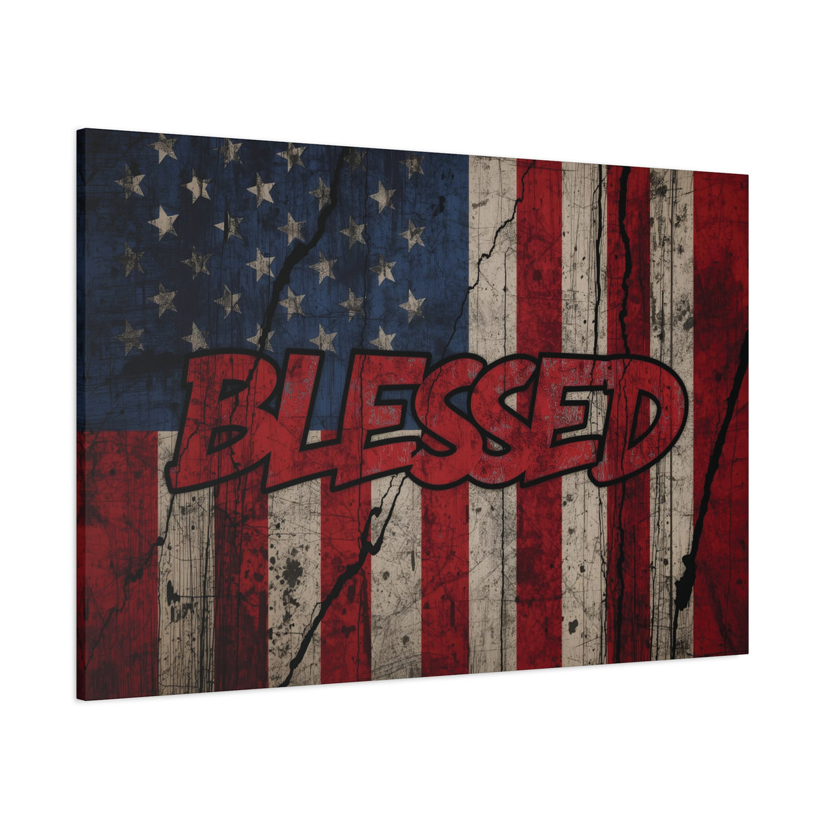 Blessed Canvas Wall Art - Vintage American Flag - Gallery Wrapped - Patriotic Americana Decor - Rustic Flag Art - 35 Sizes