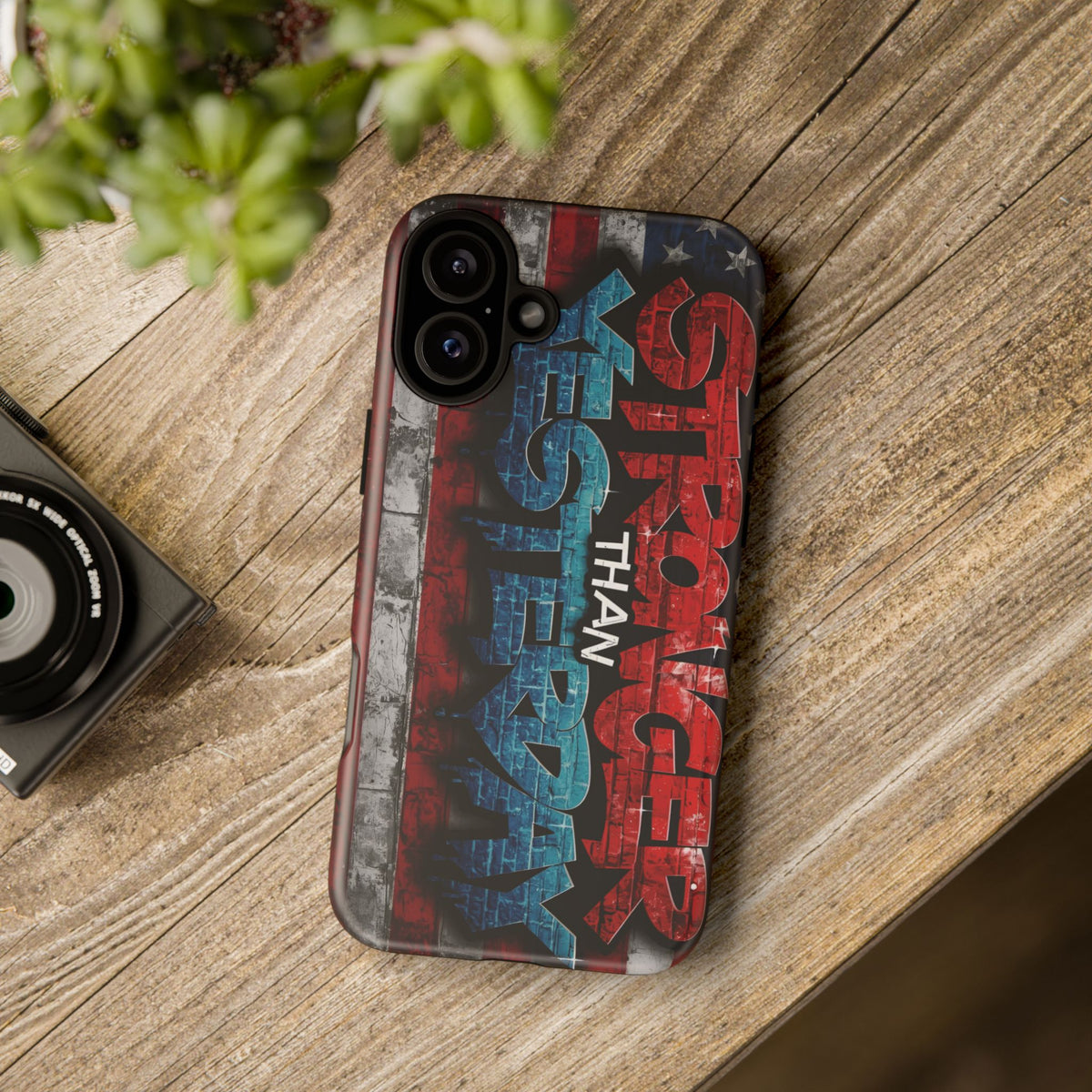 Stronger Than Yesterday Iphone Case - Motivational Phone Cover - USA Flag Design - Gift for Fitness Enthusiasts - Inspirational Phone Accessory