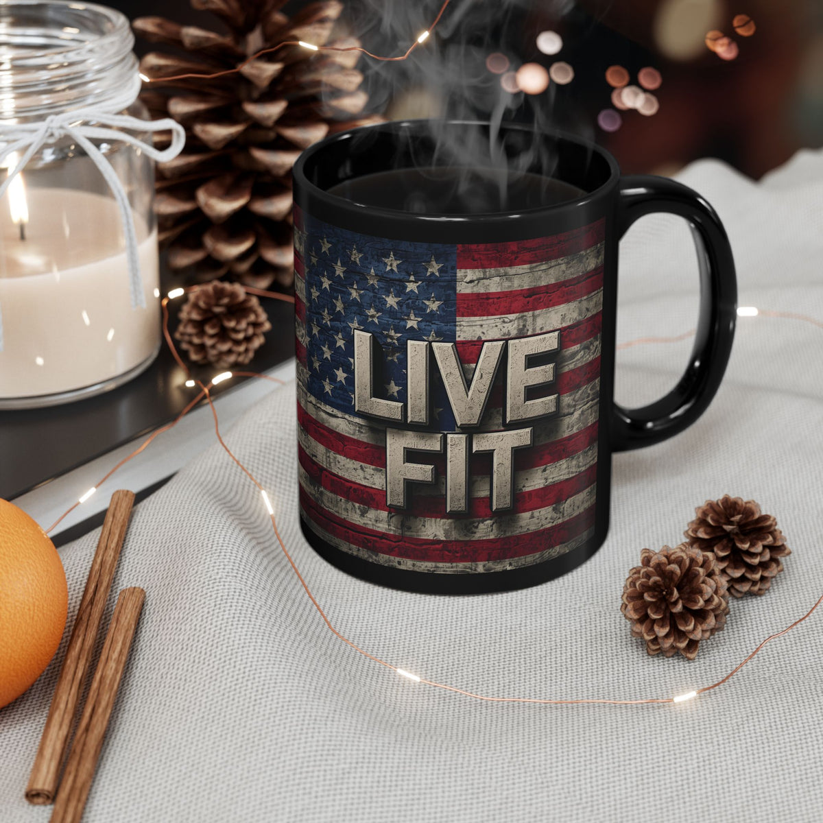 LIVE FIT Vintage American Flag Mug (11oz/15oz)