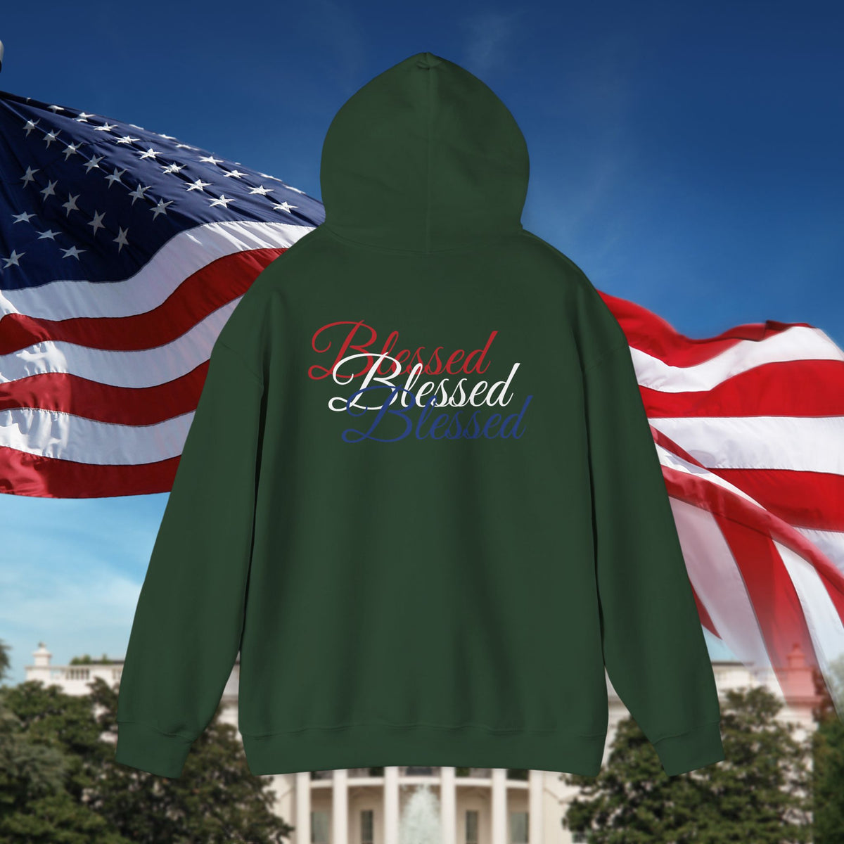 Blessed Hoodie - Patriotic Red White Blue - Unisex Pullover - Front & Back Print - S-5XL
