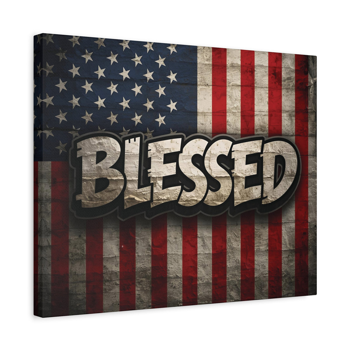 Blessed Vintage American Flag Canvas Wall Art - Patriotic Home Decor