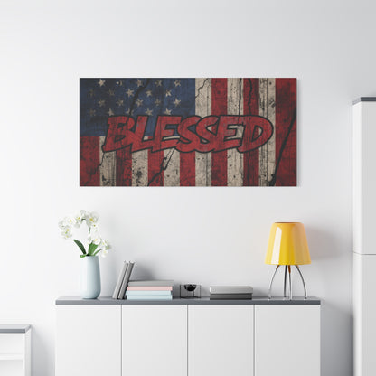 Blessed Canvas Wall Art - Vintage American Flag - Gallery Wrapped - Patriotic Americana Decor - Rustic Flag Art - 35 Sizes