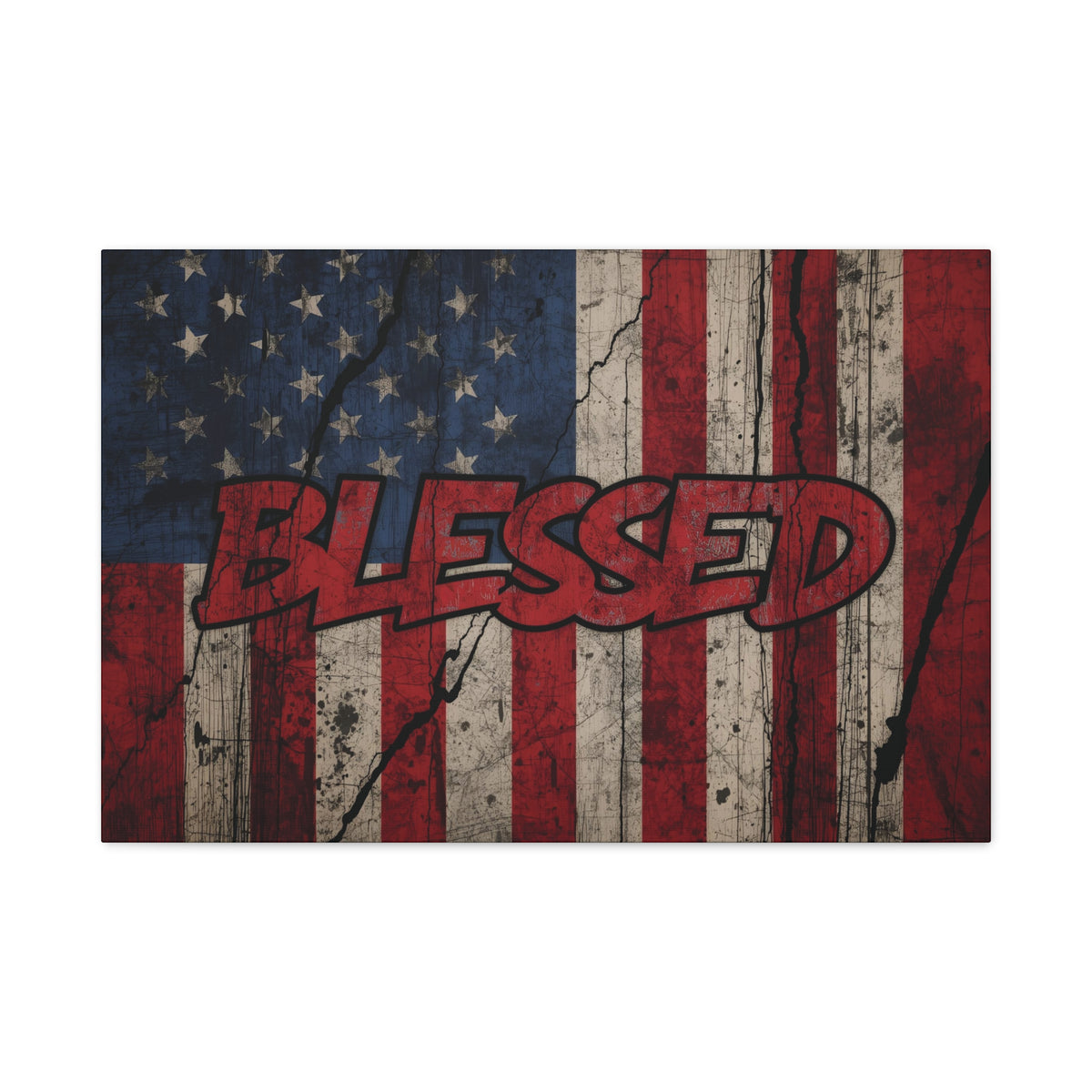 Blessed Canvas Wall Art - Vintage American Flag - Gallery Wrapped - Patriotic Americana Decor - Rustic Flag Art - 35 Sizes