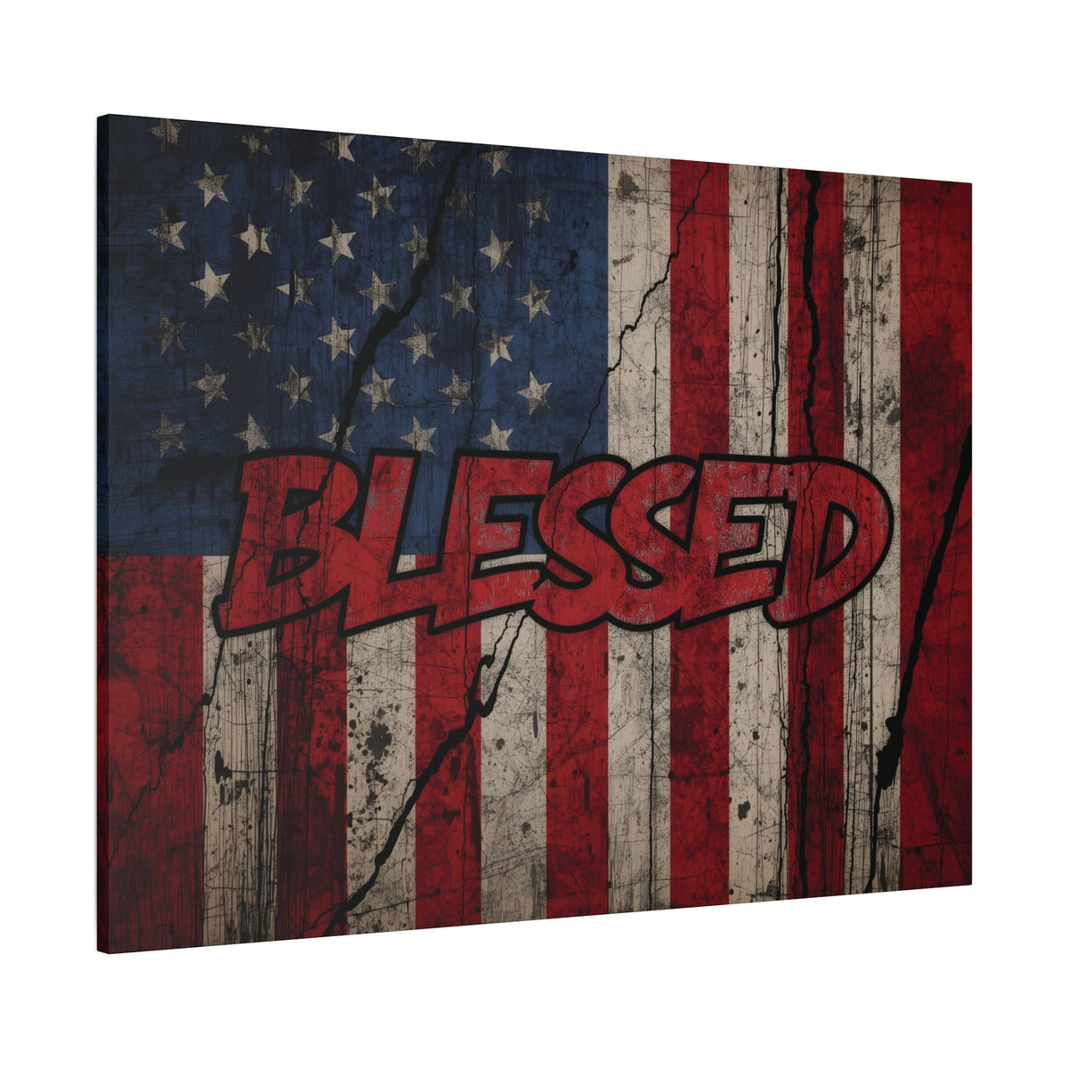 Blessed Canvas Wall Art - Vintage American Flag - Gallery Wrapped - Patriotic Americana Decor - Rustic Flag Art - 35 Sizes