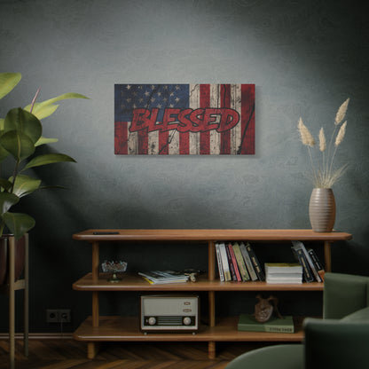 Blessed Canvas Wall Art - Vintage American Flag - Gallery Wrapped - Patriotic Americana Decor - Rustic Flag Art - 35 Sizes