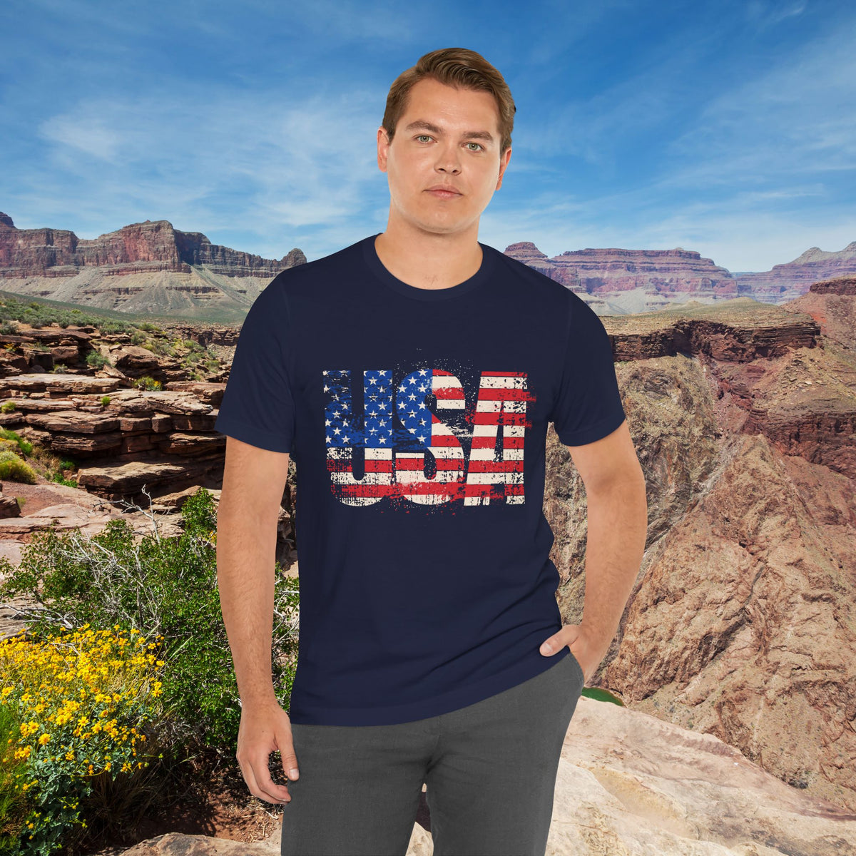 USA Red White Blue - American Flag T-Shirt - Patriotic Unisex Tee - S-3XL