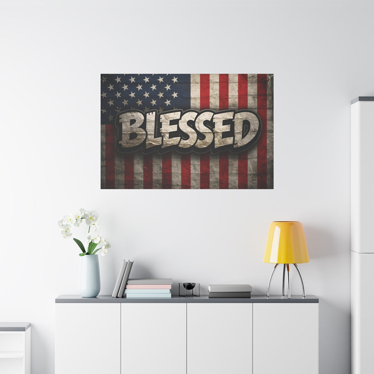 Blessed Vintage American Flag Canvas Wall Art - Patriotic Home Decor