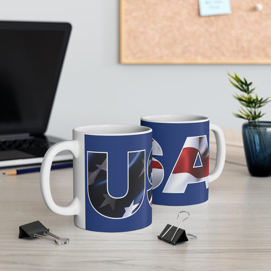 Patriotic USA Mug - Red White & Blue - 11oz Coffee Cup - Independence Day Gift