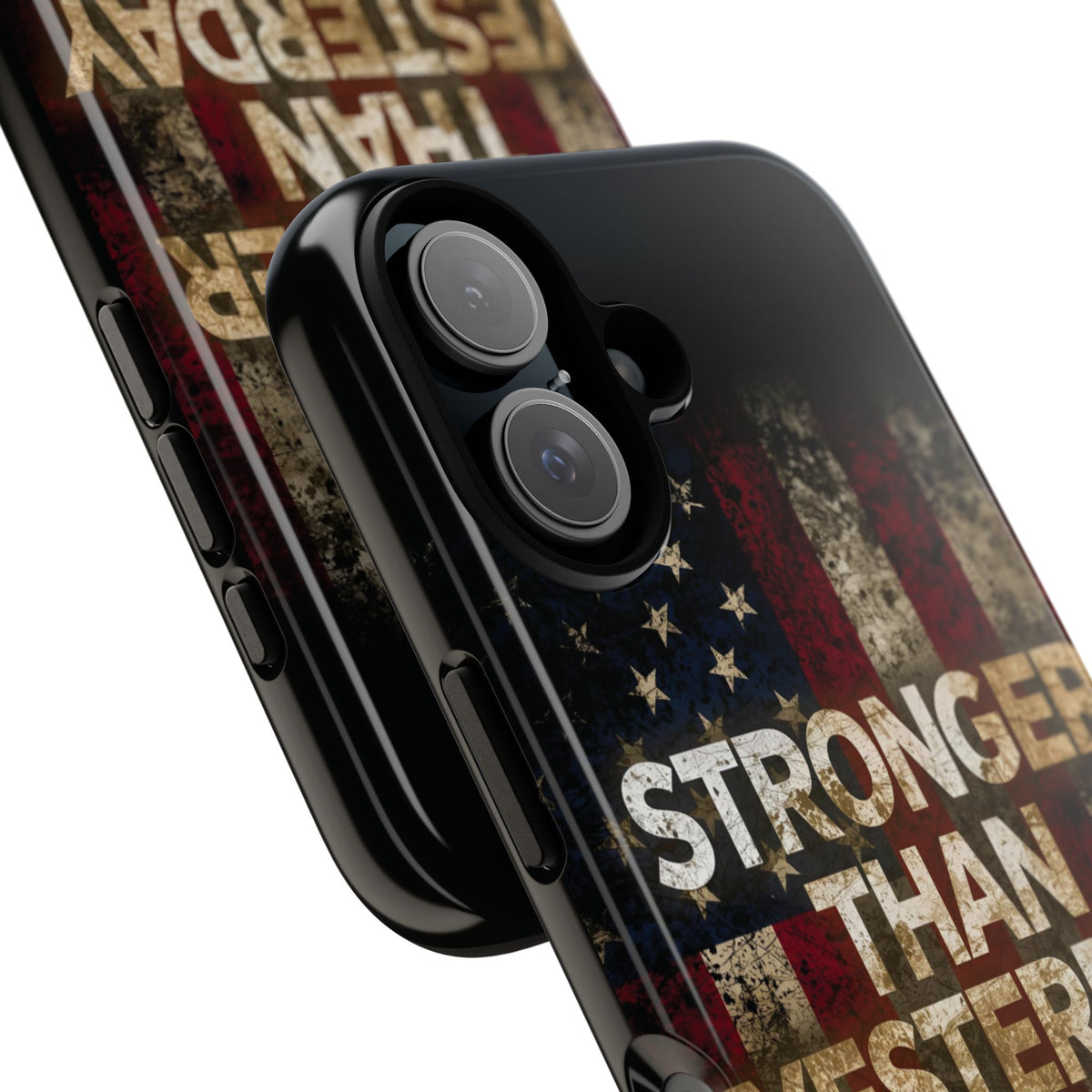 Patriotic Phone Case - Stronger Than Yesterday Design - Up Against a Vintage American Flag Background - Gift for Veterans - Motivational Quote - USA Pride - Independence Day