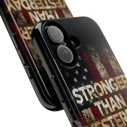 Patriotic Phone Case - Stronger Than Yesterday Design - Up Against a Vintage American Flag Background - Gift for Veterans - Motivational Quote - USA Pride - Independence Day